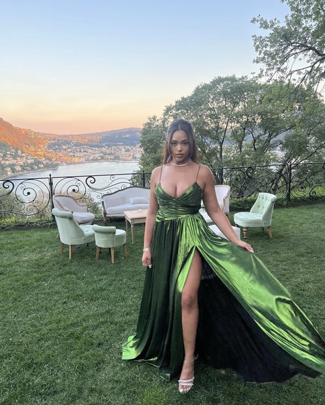 Green Metallic Maxi Gowns